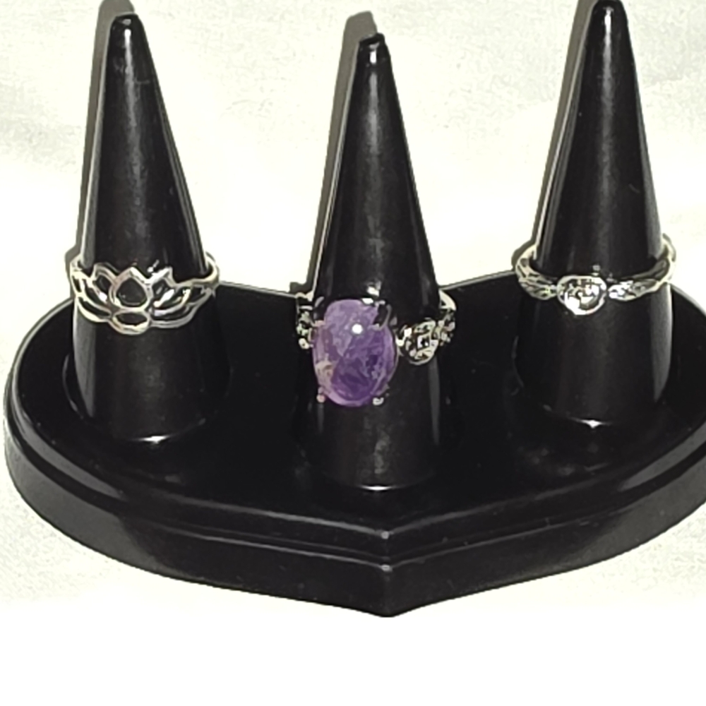 Elegant Silver and Purple Ring Set Lotus SIZE  7